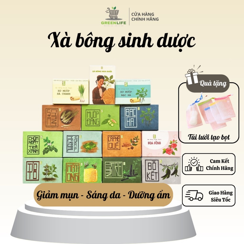 Xà Bông Sinh Dược, Xà Bông Thiên Nhiên Giảm Mụn Lưng 100% Thiên Nhiên Xà Phòng Mướp Đắng Nghệ 100gram