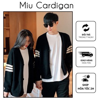 Khoác len đôi phối tay kẻ sọc MIU CARDIGAN, Áo cardigan nam nữ chất len dệt dày dặn, Áo khoác len đôi hàng loại 1
