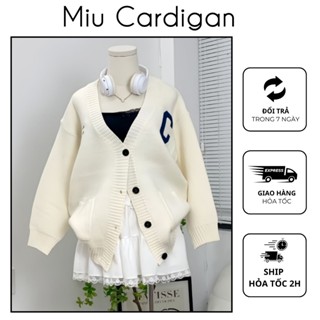  Áo khoác len nữ thêu chữ C Khoác cardigan nữ len dệt MIU CARDIGAN Áo len nữ dài tay form thụng phong cách Hàn Quốc 
