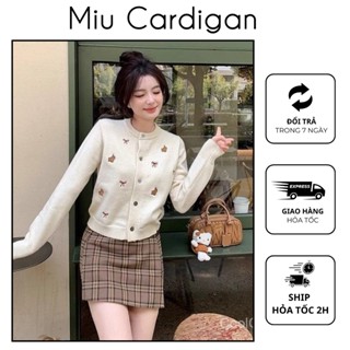  Áo khoác len nữ MIU CARDIGAN Khoác len dài tay cổ tròn Áo len nữ dệt kim nơ nhẹ nhàng 
