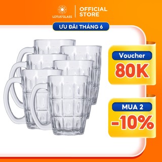 Bộ 6 cốc uống bia thủy tinh cao cấp LOTUS GLASS VTC52 410ml Cốc có quai dung tích lớn dùng uống bia, trà đá