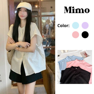 Set bộ áo sơ mi tay hến MIMO- Áo form rộng kèm quần short màu đen M153