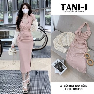 SET ĐẦM BODY HỒNG XẺ TÀ KÈM KHOÁC REN TANI-I