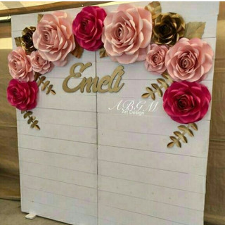 Hoa giấy trang trí backdrop, hoa hồng giấy handmade, hoa trang trí tường SH14