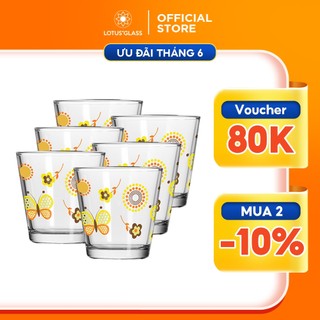 Bộ 6 cốc thủy tinh LOTUS GLASS VTC807 trong suốt cao cấp, an toàn dùng để uống nước, sinh tố, sữa