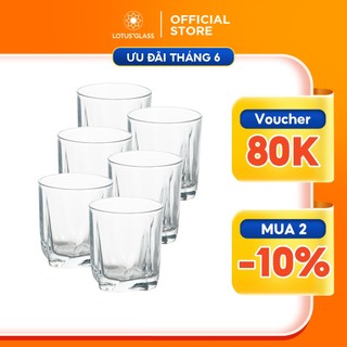 Bộ 6 cốc vặn đáy thủy tinh LOTUS GLASS VTC255 trong suốt cao cấp, an toàn, dùng để uống nước, trà