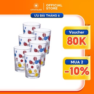Bộ 6 cốc thuỷ tinh uống trà đá, nhân trần in bi LOTUS GLASS VTC09 cốc uống nước trong suốt cao cấp, an toàn