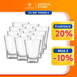 Bộ 12 cốc đáy vuông thủy tinh LOTUS GLASS VTC15 trong suốt cao cấp, an toàn