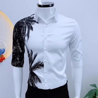 Áo sơ mi nam tay lỡ in họa tiết chất cotton siêu mát form ôm tôn dáng hot nhất mùa hè này N60