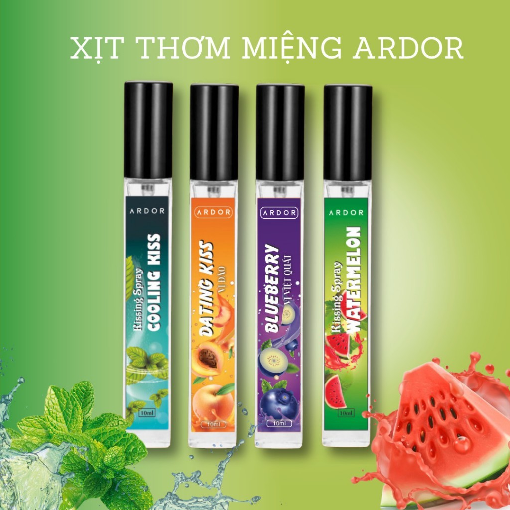 Xịt Thơm Miệng Vị Đào Kissing Spray ARDOR Nam Nữ Hương Trái Cây Kẹo Ngọt The Mát Vị Bạc Hà Chai 10ml
