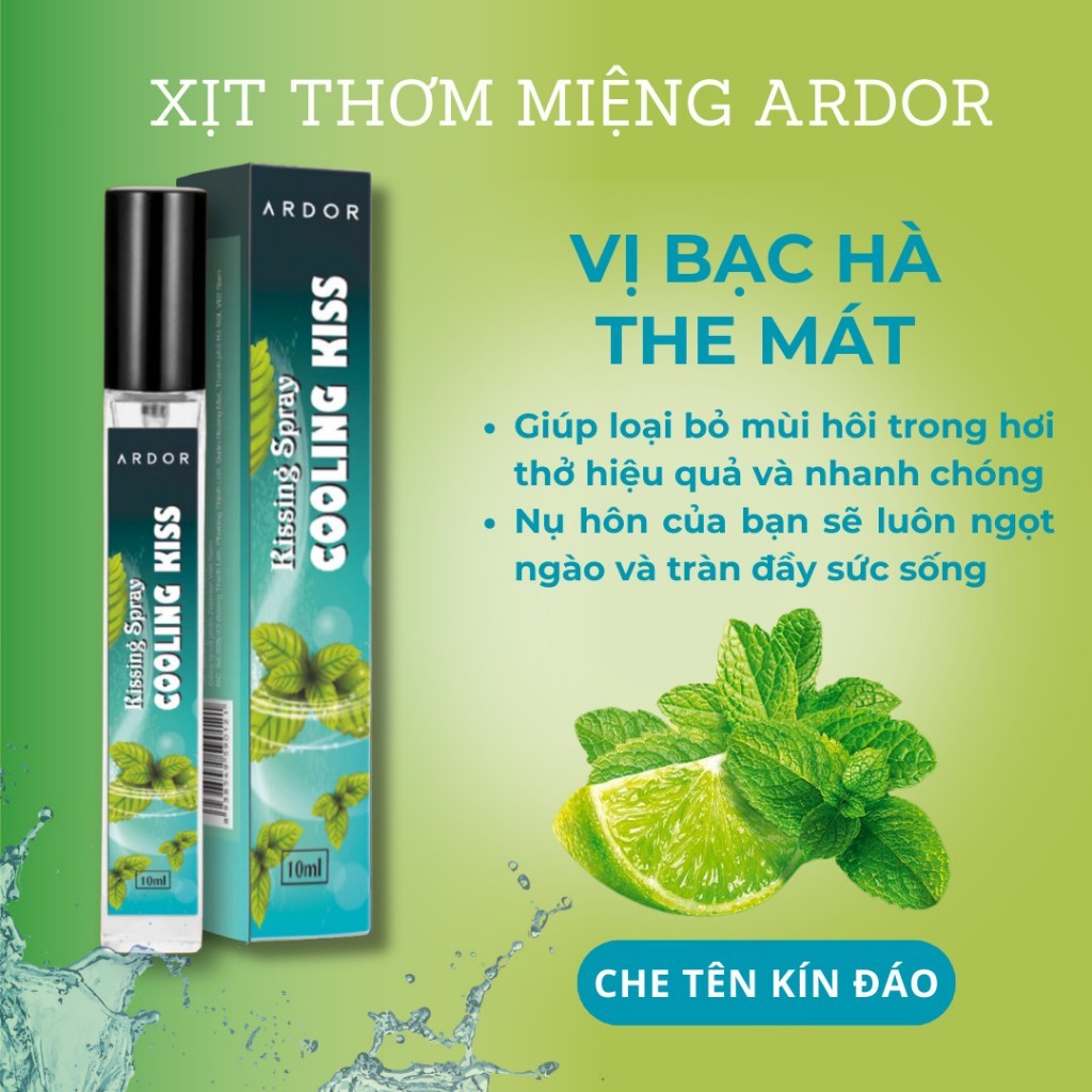 Xịt Thơm Miệng Vị Đào Kissing Spray ARDOR Nam Nữ Hương Trái Cây Kẹo Ngọt The Mát Vị Bạc Hà Chai 10ml