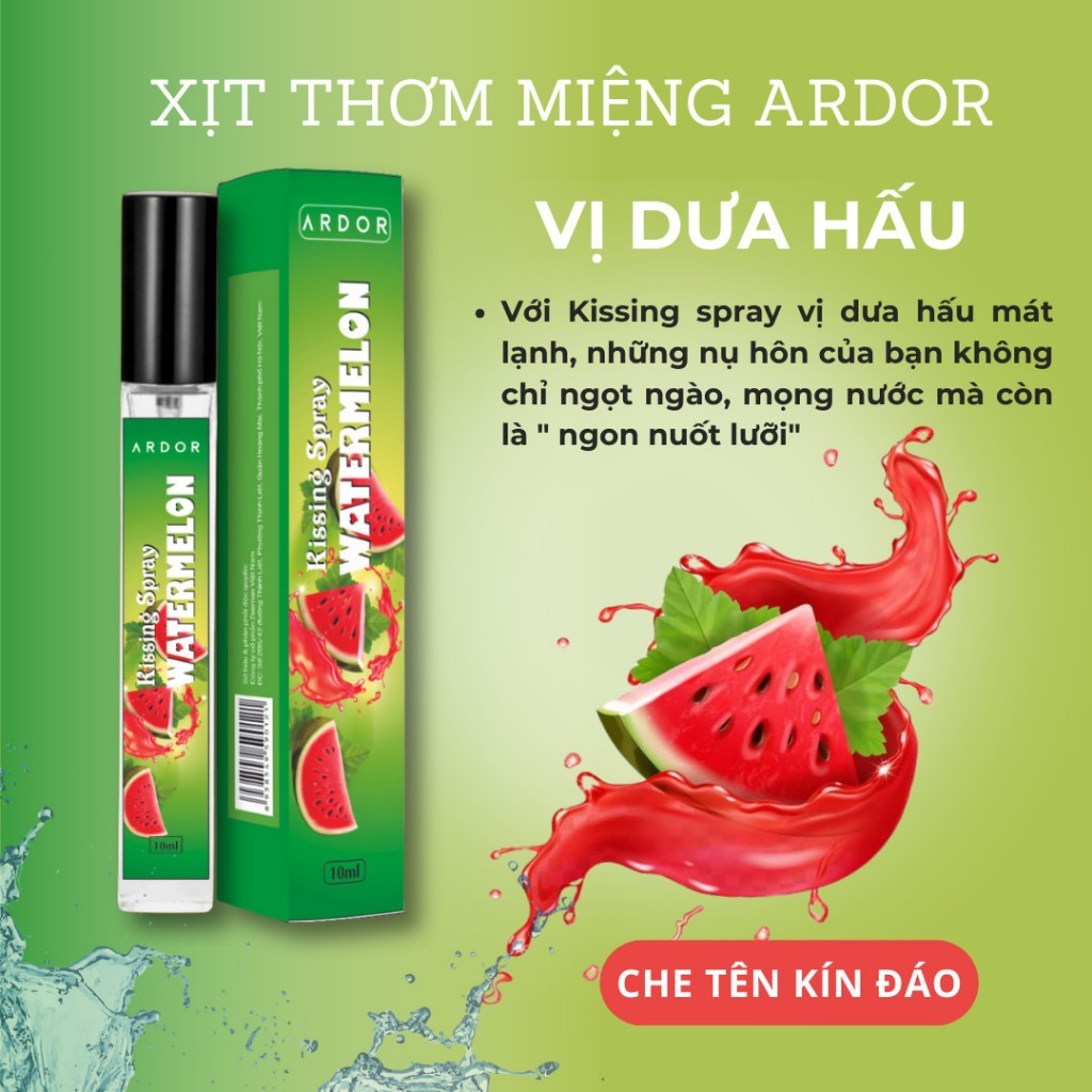 Xịt Thơm Miệng Vị Đào Kissing Spray ARDOR Nam Nữ Hương Trái Cây Kẹo Ngọt The Mát Vị Bạc Hà Chai 10ml