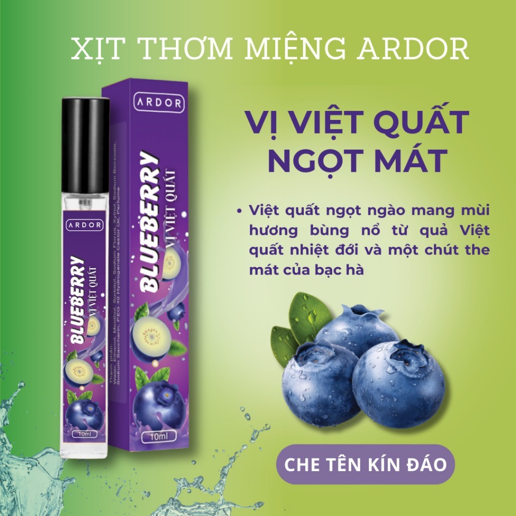 Xịt Thơm Miệng Vị Đào Kissing Spray ARDOR Nam Nữ Hương Trái Cây Kẹo Ngọt The Mát Vị Bạc Hà Chai 10ml