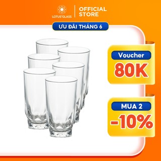Bộ 6 cốc cao có hoa văn kim cương thủy tinh LOTUS GLASS VTC01 trong suốt cao cấp, an toàn, dùng để uống nước ép, sinh tố