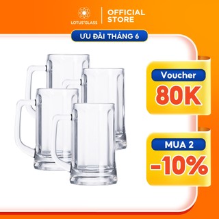 Bộ 4 cốc cao uống bia thủy tinh cao cấp LOTUS GLASS VTC312 360ml có quai cao cấp, an toàn