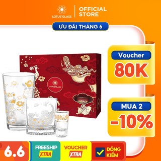 Bộ Giftset Kim Tiền Khổng Tước LOTUS GLASS - Bộ 12 cốc thủy tinh cao cấp làm quà tặng cho người thân, đối tác