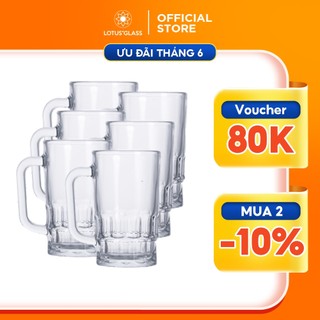 Bộ 6 cốc ăn chè, uống bia thủy tinh LOTUS GLASS VTC51 trong suốt có quai cao cấp, an toàn