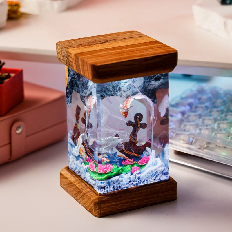 Đèn gỗ resin epoxy Cá Koi.Lamp wood resin epoxy Koi Fish.Lamp wood resin epoxy custom handmade