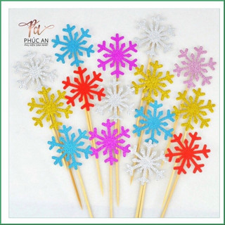 Set 10 topper bông tuyết cắm bánh sinh nhật HPBD
