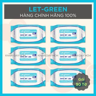Combo 5 gói - khăn ướt cồn 90 tờ let green diệt khuẩn - hàng chính hãng