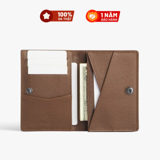 Ví Da Nam Nữ Đựng Thẻ Có Hộp, khóa nút bấm Chất liệu da thật - da Taiga bền bỉ - Mini Wallet - thương Hiệu Lagom