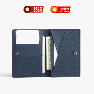 Ví Da Nam Nữ Đựng Thẻ Có Hộp, khóa nút bấm Chất liệu da thật - da Taiga bền bỉ - Mini Wallet - thương Hiệu Lagom