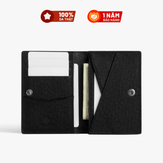 Ví Da Nam Nữ Đựng Thẻ Có Hộp, khóa nút bấm Chất liệu da thật - da Taiga bền bỉ - Mini Wallet - thương Hiệu Lagom