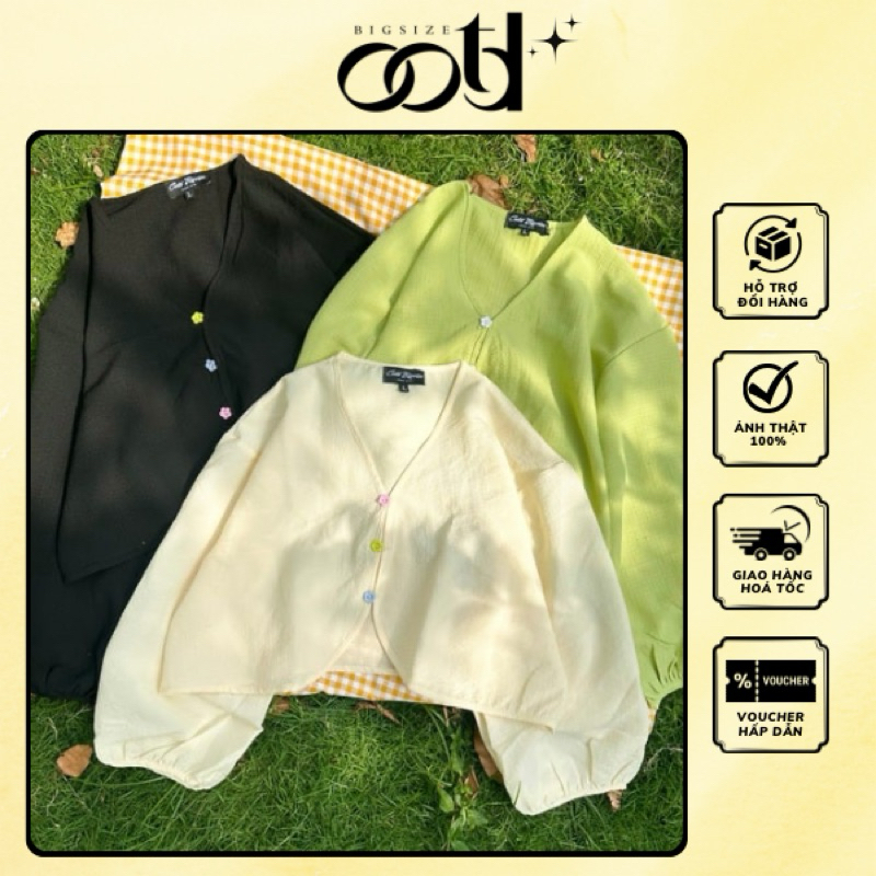Áo khoác cardigan bigsize mỏng cúc hoa màu (OOTD BIGSIZE 60-90KG)