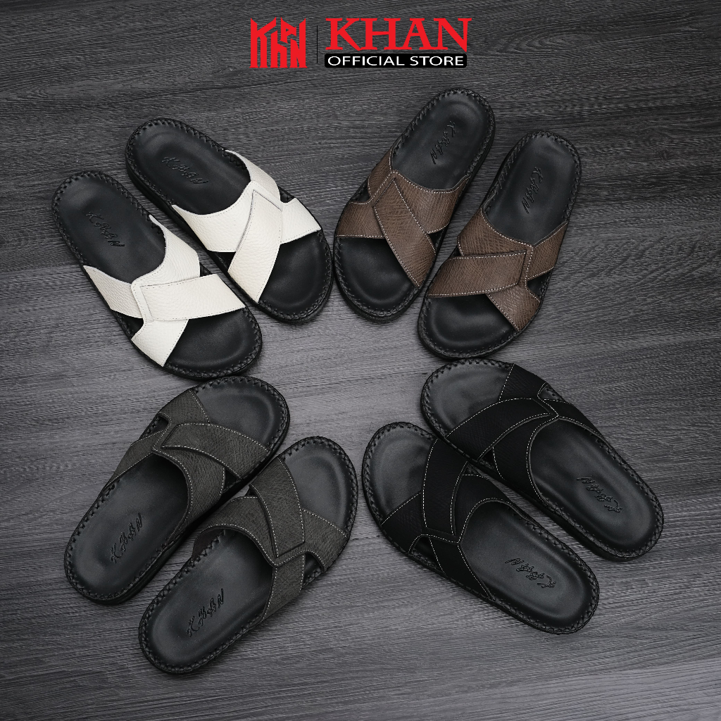 Dép Nam Quai Chéo Da Bò KHAN , Đế Đốc Tờ Cao Su Đúc Nguyên Khối , Khâu May Thủ Công Toàn Bộ Tỉ Mĩ , Mã X