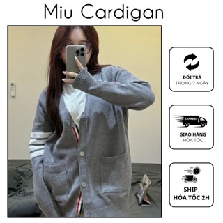 Khoác cardigan Thom tay kẻ sọc MIU CARDIGAN, Khoác len nữ len lông thỏ mềm mịn thiết kế viền Thom sọc áo