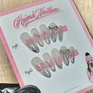 Nail box móng úp thiết kế thạch gạo nhũ sáng đính nơ xinh yêu