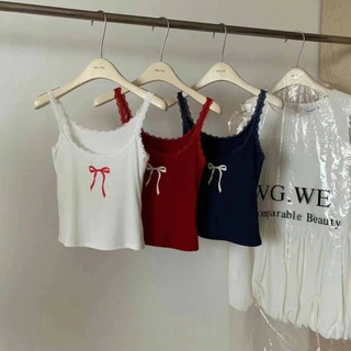 Áo hai dây ren viền cổ tròn in nơ 8611