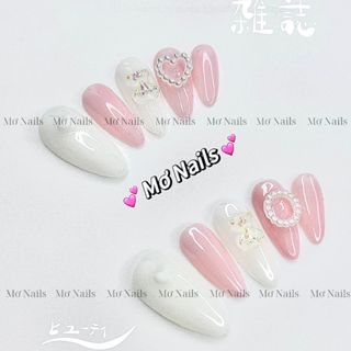 Nail Box thiết kế trắng phối hồng baby charm gấu trong suốt M23 nhà Mơ Nails