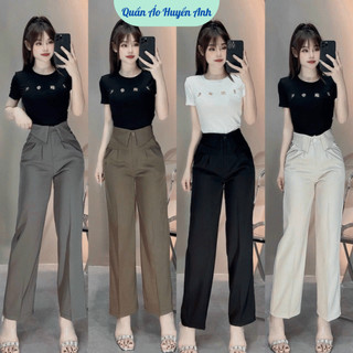 Quần công sở dáng suông cạp bẻ thời trang cho nữ-quần aó huyền anh