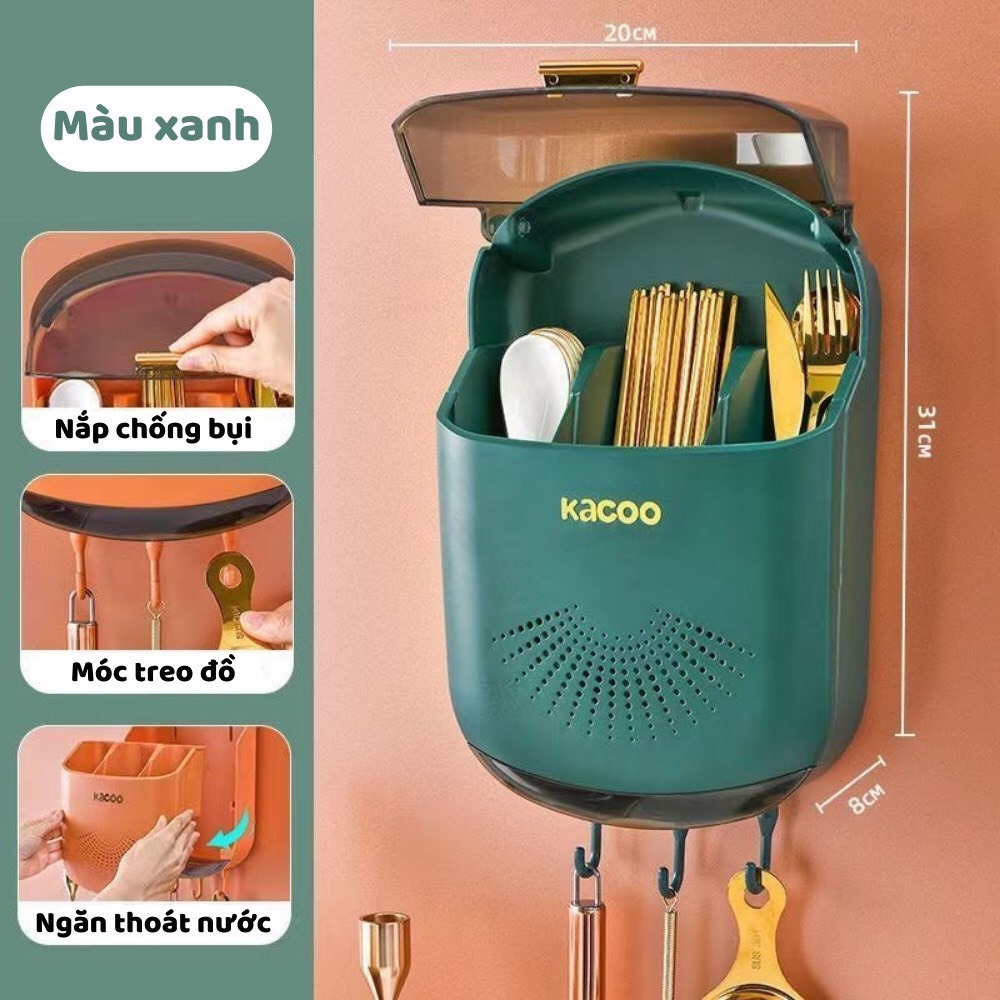 AH88 Hộp Đựng Đũa Treo Tường Thoáng Khí, Ngăn Ẩm Mốc Có Khay Đỡ Nước, Có Nắp Đậy Chống Bụi, Côn Trùng, Có Móc Treo