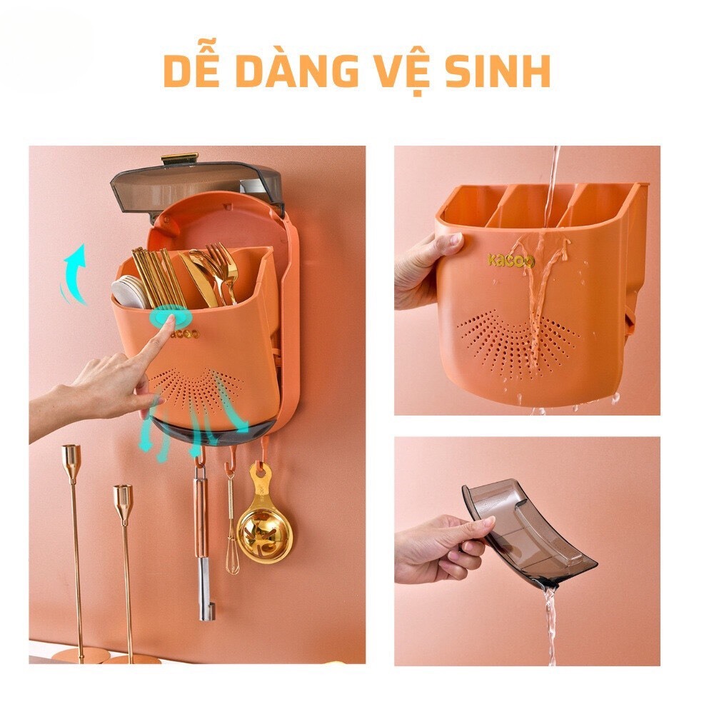 AH88 Hộp Đựng Đũa Treo Tường Thoáng Khí, Ngăn Ẩm Mốc Có Khay Đỡ Nước, Có Nắp Đậy Chống Bụi, Côn Trùng, Có Móc Treo