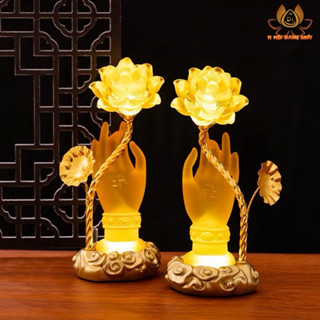 [HÀNG SẴN] CẶP 2 CÂY ĐÈN LED TAY PHẬT CẦM HOA SEN 7 MÀU THỜ CÚNG TRANG TRÍ