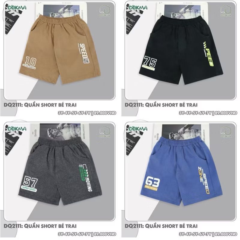 Quần đùi cotton bé trai Dokma 2-6Y DQ2111, DQ2110