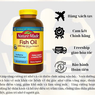 Dầu cá fish oil omega 3 nature made 1200mg của mỹ