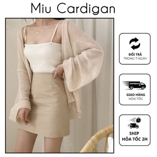 Áo cardigan mỏng tay dài MIU CARDIGAN, Khoác len mỏng dáng rộng, Áo khoác len choàng ngoài phong cách Ulzzang