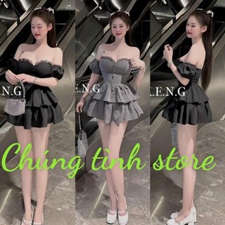 SÉT ĐẦM CÚP TAY PHỒNG VÁY XÒE PHỐI REN NGỰC