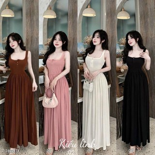 Đầm body nữ hai dây dáng dài, váy body nữ maxi  cổ u 2 dây chất thun tăm mềm mịn form 38-55kg