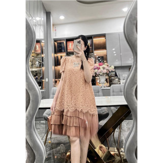 Váy ren nơ đá chân dập sm