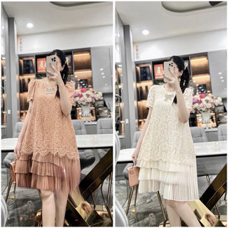 Váy ren nơ đá chân dập sm