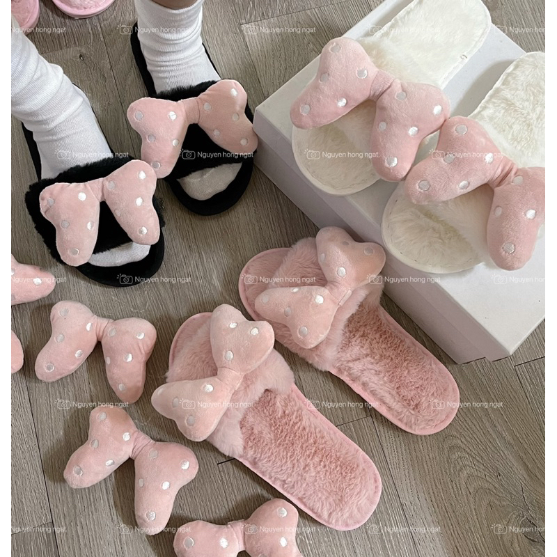 Các mã dép lông đi trong nhà của nữ gắn các hình gấu đâng yêu cute