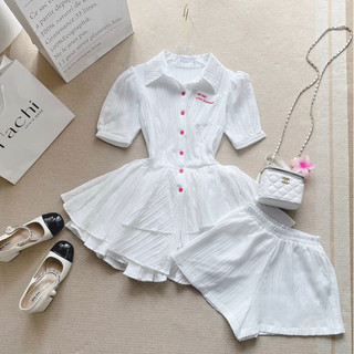 SET ĐẦM TRẮNG CỔ SƠMI + SHORT