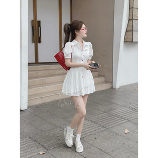 SET ĐẦM TRẮNG CỔ SƠMI + SHORT