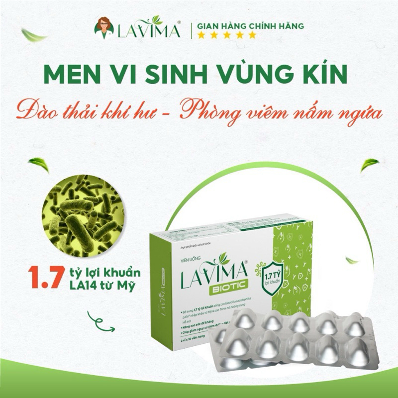 Men Vi Sinh Lavima Biotic viên uống. Viên uống phụ khoa giảm khí hư, ngứa rát, ngăn ngừa tái phát