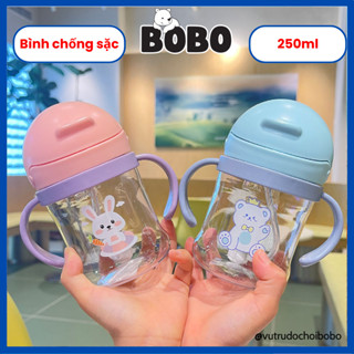 Bình Tập Uống Nước Cho Bé 250ml Bình Chống Sặc Quai Cầm Cho Bé Ống Hút Silicon Van Chống Sặc, Chất Liệu An Toàn Cho Bé