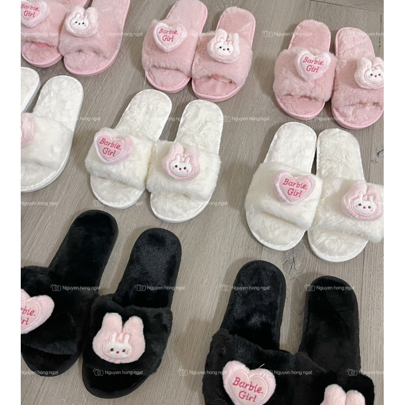 Dép lông nữ NGATODER 4 màu đi trong nhà gắn babi gơn đang yêu cute